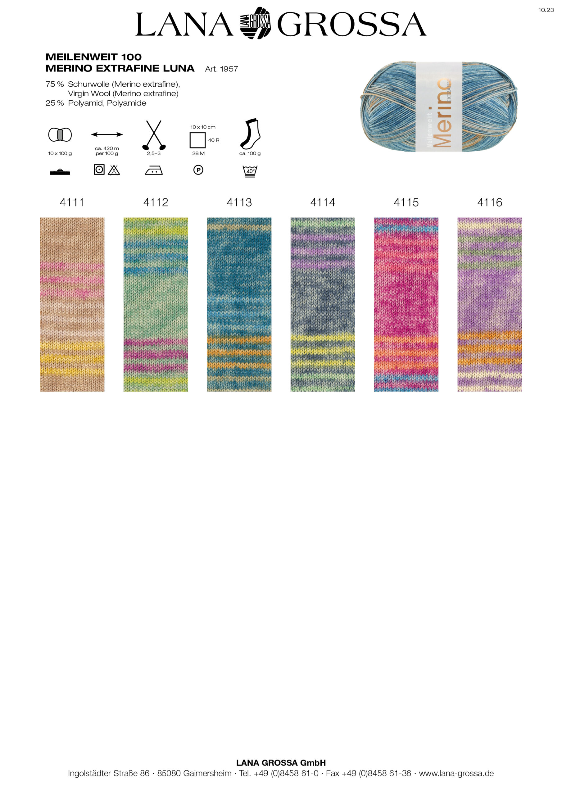 Lana Grossa MEILENWEIT 100 MERINO EXTRAFEIN LUNA