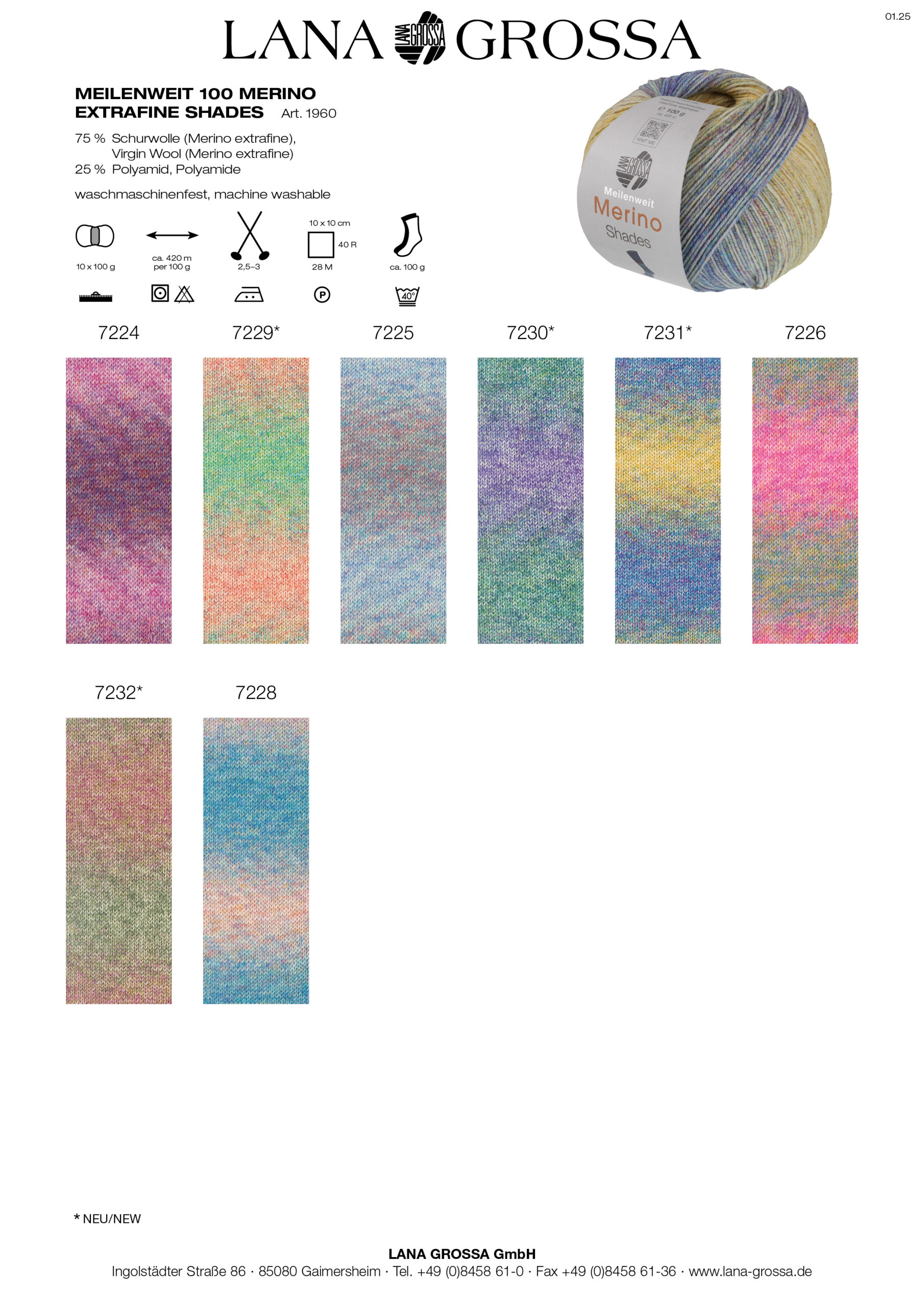 LANA GROSSA Mode mit Wolle Handels- und Vertriebs GmbH MEILENWEIT 100 MERINO EXTRAFINE SHADES